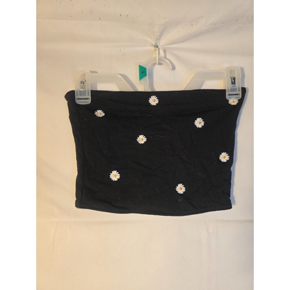 Women’s Strapless Top‎ Bustier Daisies Small S Black Whimsygoth  y2K Fairy Boho